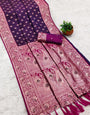 Opulent Wine Soft Banarasi Silk Saree With Demesne Blouse Piece
