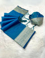 Denouement Firozi Soft Banarasi Silk Saree With Posh Blouse Piece