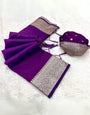 Tantalizing Purple Soft Banarasi Silk Saree With Divine Blouse Piece