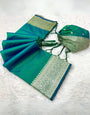 Panoply Rama Soft Banarasi Silk Saree With Palimpsest Blouse Piece