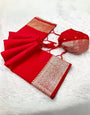 Gratifying Red Soft Banarasi Silk Saree With Impressive Blouse Piece