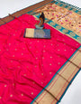 Impressive Dark Pink Paithani Silk Saree With Nemesis Blouse Piece