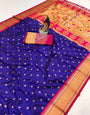 Nectarous Navy Blue Paithani Silk Saree With Exquisite Blouse Piece