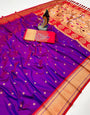 Mesmeric Royal Purple Paithani Silk Saree With Demure Blouse Piece