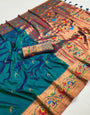 Adoring Rama Paithani Silk Saree With Jazzy  Blouse Piece