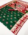 Posh Dark Green Soft Banarasi Ikkat Saree With Symmetrical Blouse Piece