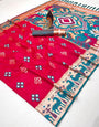 Incredible Dark Pink Soft Banarasi Ikkat Saree With Mesmerising Blouse Piece