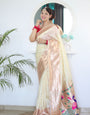 Opulent Beige Paithani Silk Saree With Designer Blouse Piece