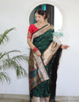 Gorgeous Dark Green Paithani Silk Saree With Designer Blouse Piece