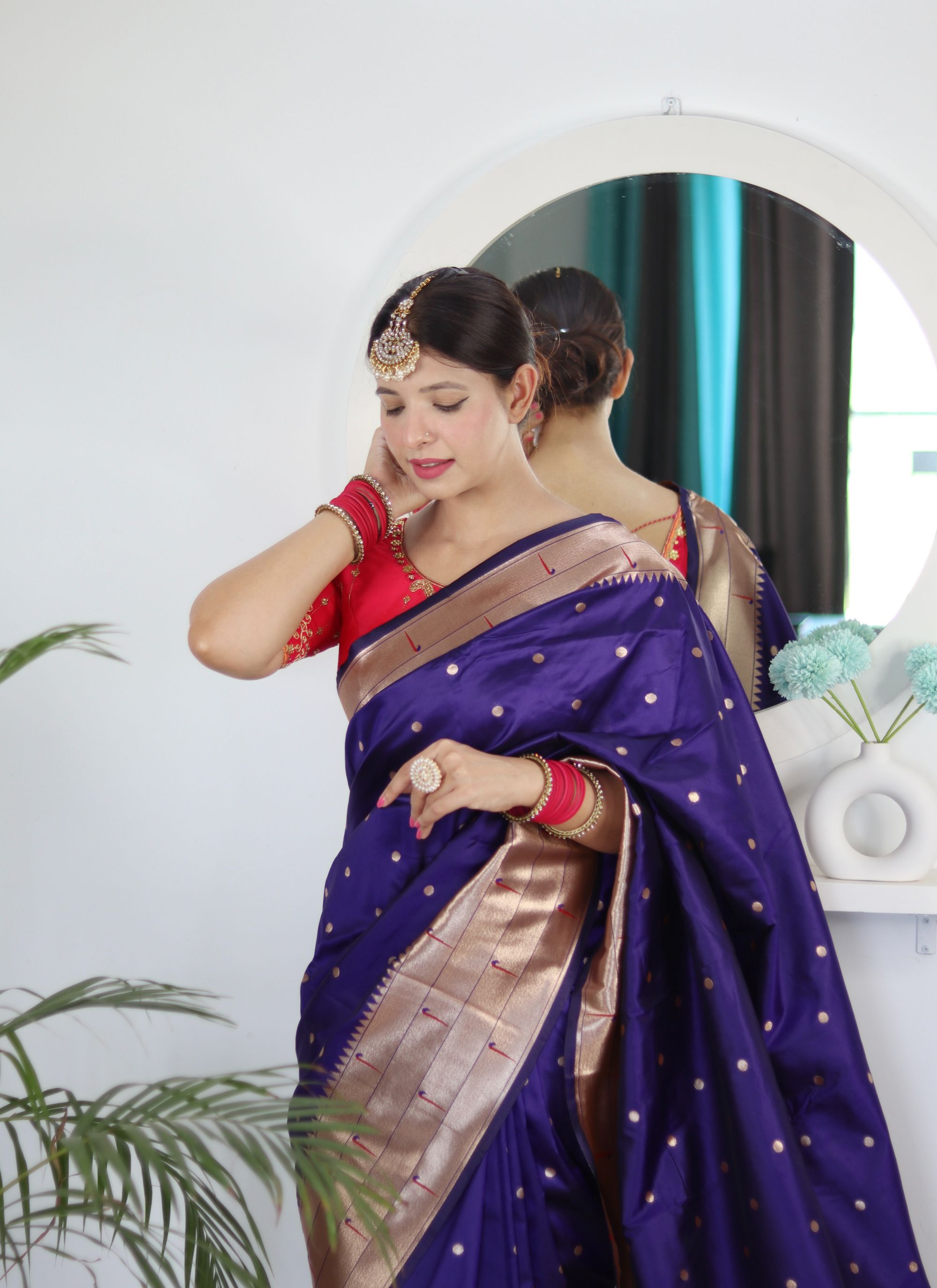 Sensational Navy Blue Paithani Silk Saree With Intricate Blouse Piece