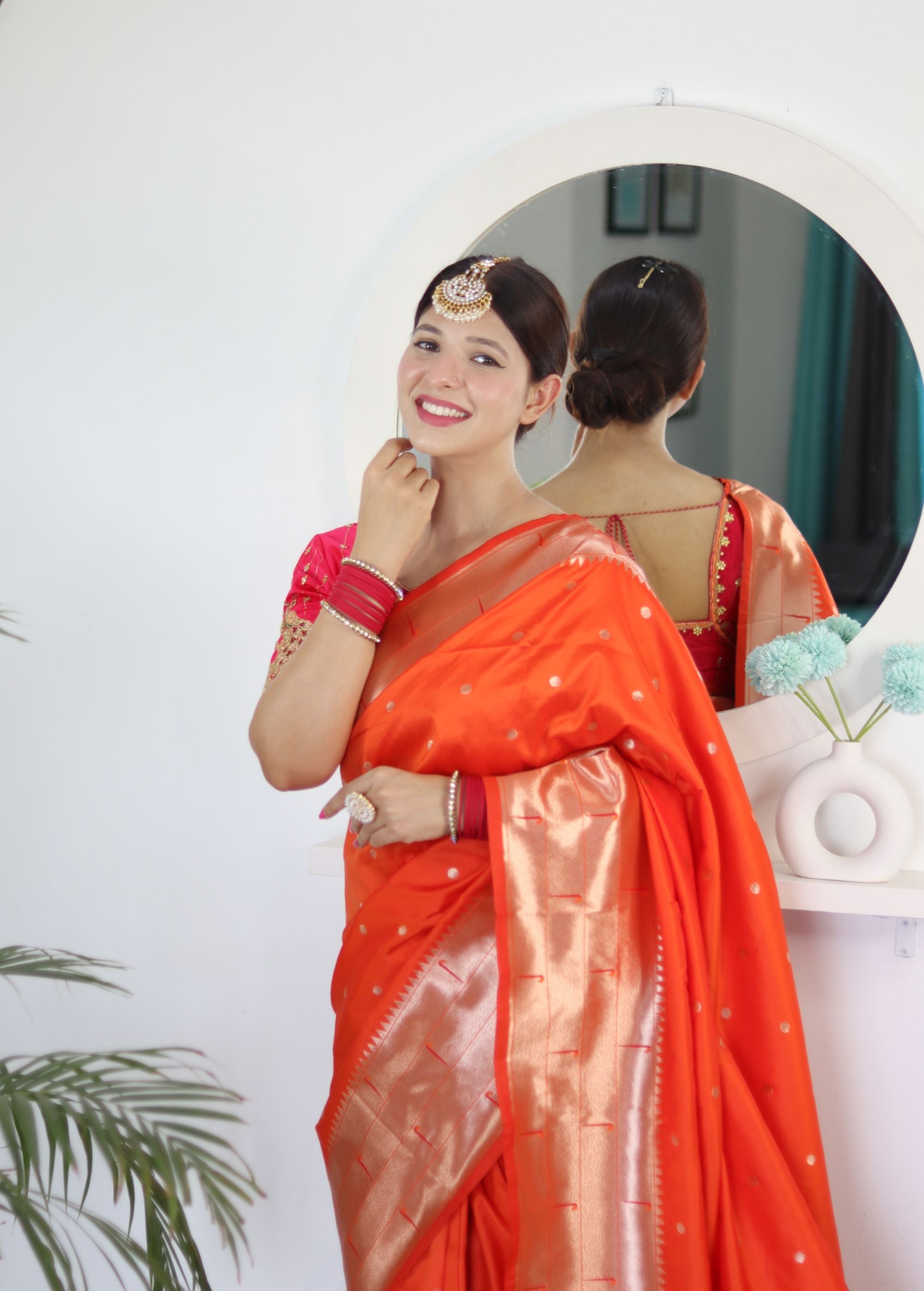 Radiant Orange Paithani Silk Saree With Impressive Blouse Piece