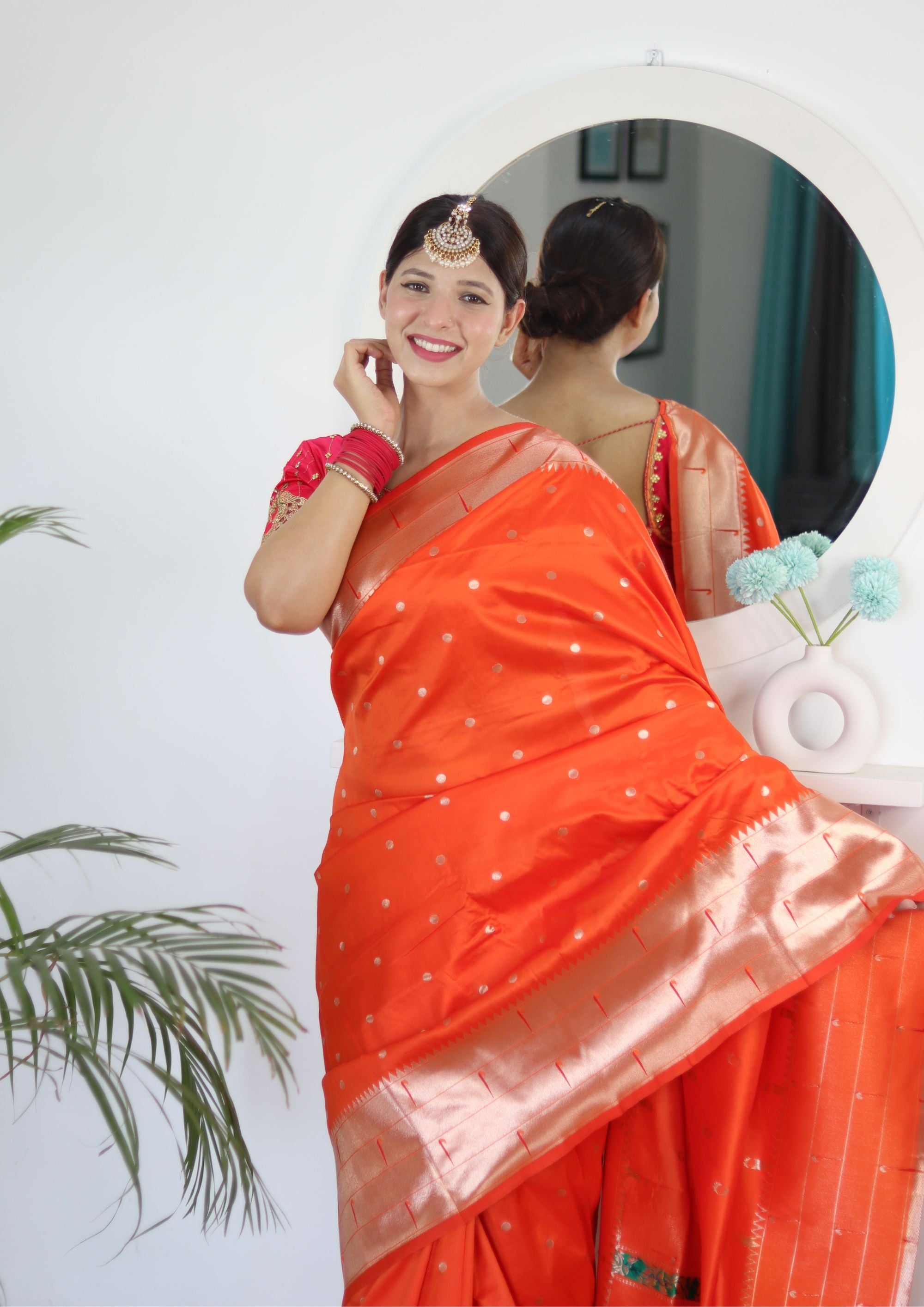 Radiant Orange Paithani Silk Saree With Impressive Blouse Piece