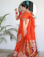 Radiant Orange Paithani Silk Saree With Impressive Blouse Piece