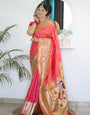 Ravishing Peach Paithani Silk Saree With Intricate Blouse Piece