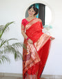 Captivating Red Paithani Silk Saree With Girlish Blouse Piece