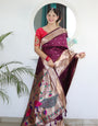 Arresting Wine Paithani Silk Saree With Beautiful Blouse Piece