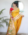 Adorable Yellow Paithani Silk Saree With Eye-catching Blouse Piece