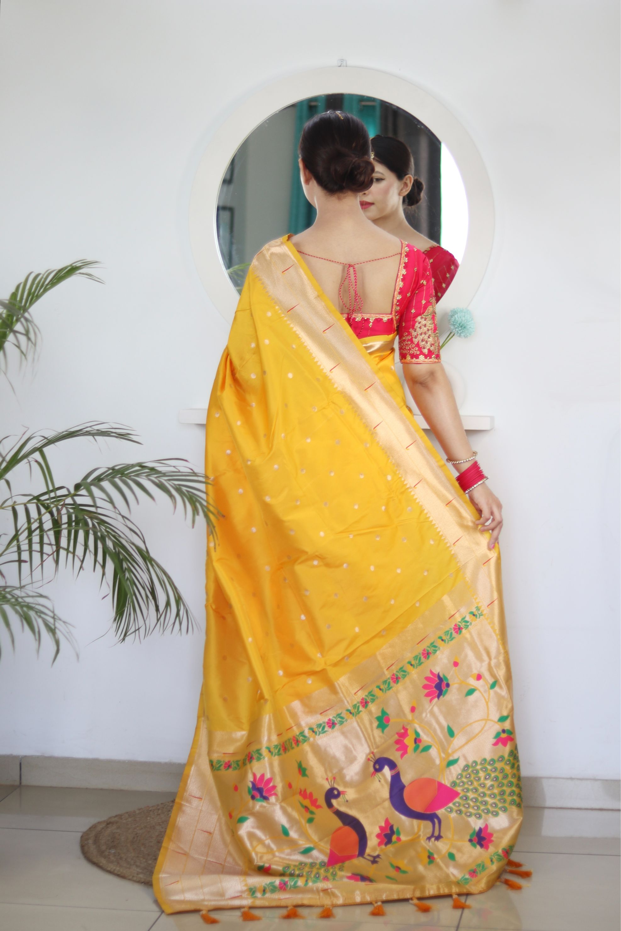 Adorable Yellow Paithani Silk Saree With Eye-catching Blouse Piece