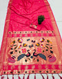 Refreshing Dark Pink Paithani Silk Saree With Girlish Blouse Piece