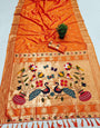 Blooming Orange Paithani Silk Saree With Staring Blouse Piece