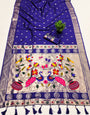 Energetic Royal Blue Paithani Silk Saree With Eye-catching Blouse Piece