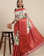 Deserving Beige Kalamkari Printed Saree With Gorgeous Blouse Piece