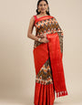 Charming Brown Kalamkari Printed Saree With Sizzling Blouse Piece