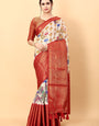 Desiring Beige Kalamkari Printed Saree With Outstanding Blouse Piece