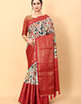 Jazzy Beige Kalamkari Printed Saree With Phenomenal Blouse Piece