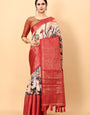 Designer Beige Kalamkari Printed Saree With Unique Blouse Piece