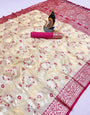 Cynosure Beige Soft Banarasi Silk Saree With Delectable Blouse Piece