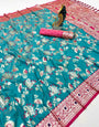 Flaunt Firozi Soft Banarasi Silk Saree With Whimsical Blouse Piece