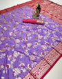 Exquisite Lavender Soft Banarasi Silk Saree With Precious Blouse Piece