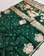 Splendorous Dark Green Soft Banarasi Satin Silk Saree With Tantalizing Blouse