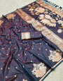 Glittering Grey Soft Banarasi Satin Silk Saree With Improbable Blouse