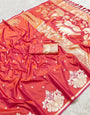 Most Flattering Red Soft Banarasi Satin Silk Saree With Exceptional Blouse