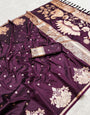Tremendous Wine Soft Banarasi Silk Saree With Demure Blouse Piece