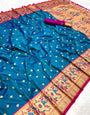 Flaunt Blue Paithani Silk Saree With Whimsical Blouse Piece