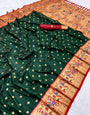Supernal Dark Green Paithani Silk Saree With Girlish Blouse Piece