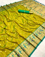 Embrocation Mehndi Paithani Silk Saree With Magnificat Blouse Piece