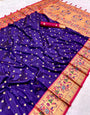 Magnetic Navy Blue Paithani Silk Saree With Resplendent Blouse Piece
