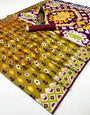 Posh Mehndi Soft Banarasi Ikkat Saree With Symmetrical Blouse Piece