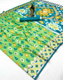 Alluring Parrot Soft Banarasi Ikkat Saree With Adorning Blouse Piece