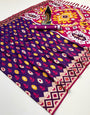 Pleasant Purple Soft Banarasi Ikkat Saree With Gleaming Blouse Piece