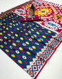 Beguiling Rama Soft Banarasi Ikkat Saree With Sumptuous Blouse Piece
