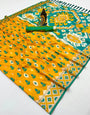 Smashing Yellow Soft Banarasi Ikkat Saree With Prodigal Blouse Piece