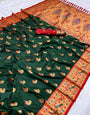 Posh Dark Green Paithani Silk Saree With Symmetrical Blouse Piece