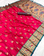 Fantabulous Dark Pink Paithani Silk Saree With Panache Blouse Piece