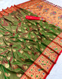 Scrupulous Green Paithani Silk Saree With Evanescent Blouse Piece