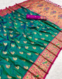 Ephemeral Rama Paithani Silk Saree With Charming Blouse Piece
